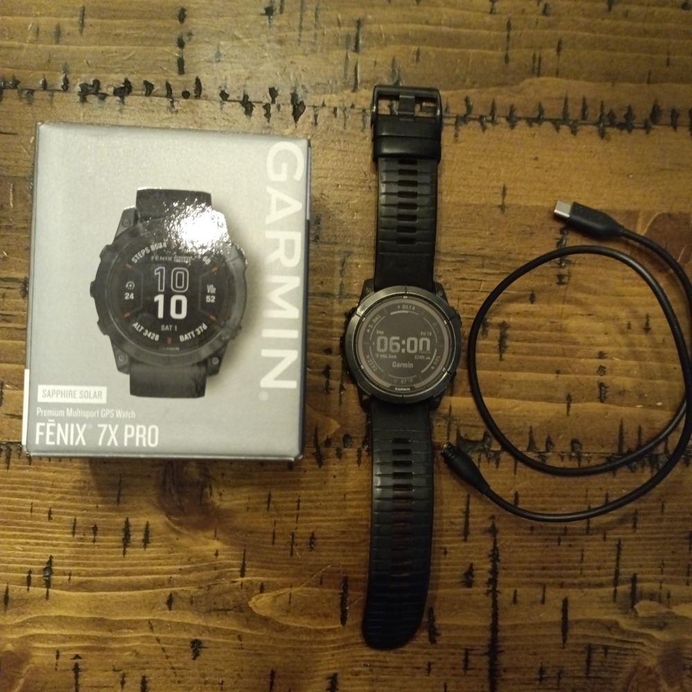 Garmin Fenix 7X Pro Sapphire Solar 51mm Titanium GPS Watch Black Box Cable